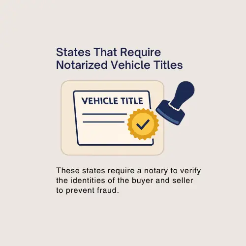 Map of U.S. states that require notarized vehicle titles, highlighted in red, created by Maryland Express Services (MES) — 2025.