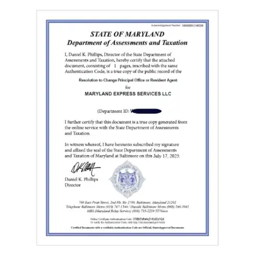 MES Maryland SDAT Certificate License