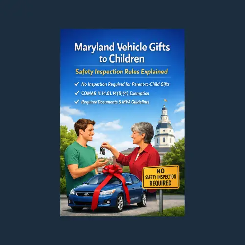 Maryland vehicle gift from parent to child showing safety inspection exemption rules