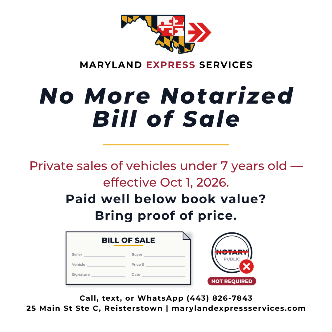 2-bill-of-sale-fb - marylandexpressservices.com Maryland no longer requires a notarized bill of sale for private vehicle sales under 7 years old