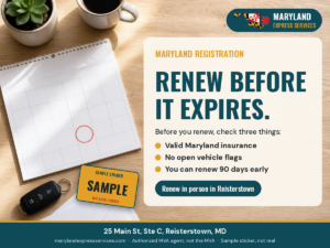 Maryland registration renewal guide, Reisterstown